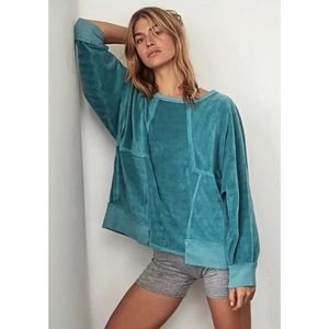 Free People Movement Turquoise Velour Velvet Sweater Pullover Size XS